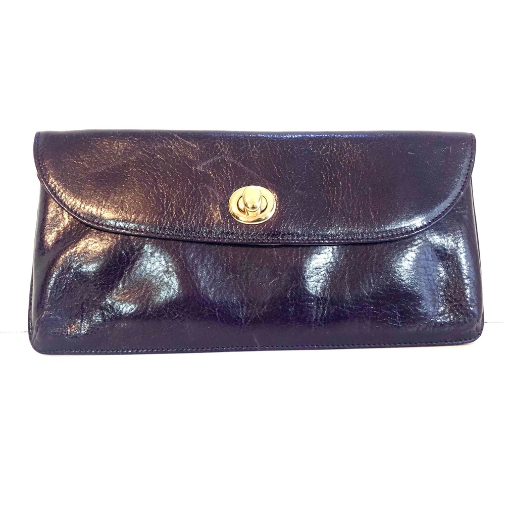 HOBO INTERNATIONAL Purple Glazed Leather Turn Lock Flap Organizer Clutch